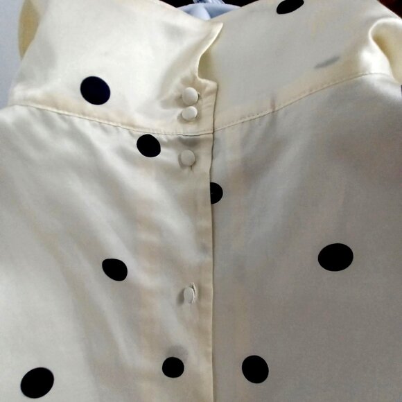 Talbots Chic Holiday Ivory/black Polka Dot Cowl Neck Silky Women Lg Y2K Vtg - Picture 5 of 12